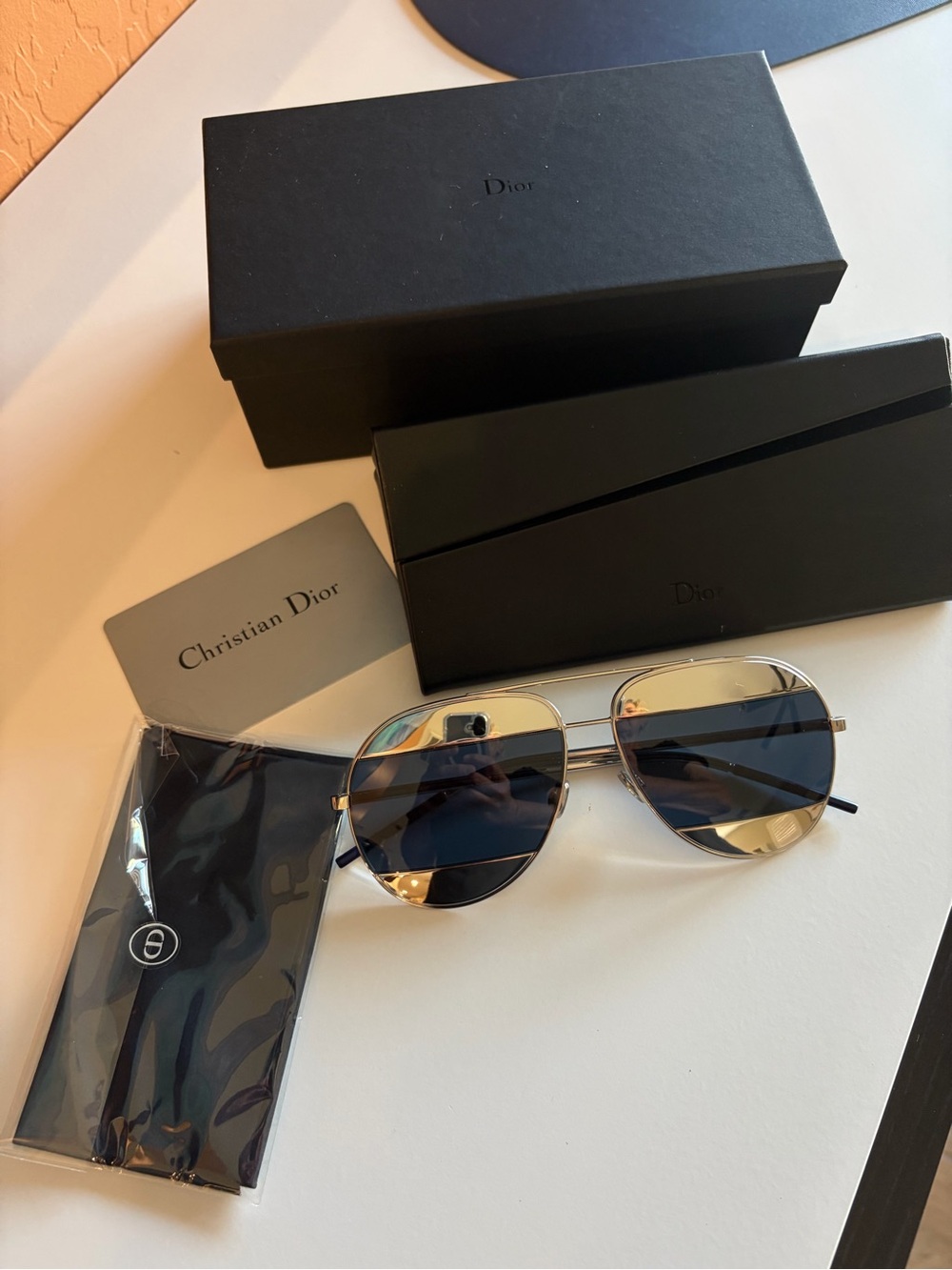 Christian Dior Split 1 aviator sunglasses a silvertone metal frame Authentic